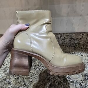 Vtg Y2k Wanted Buddie Chunky Platform Cleated Gogo Boots Tan 8.5